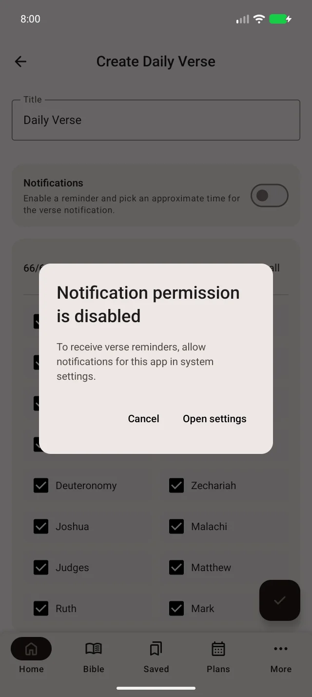 Après refus, Ouvrir les paramètres mène aux autorisations Android.