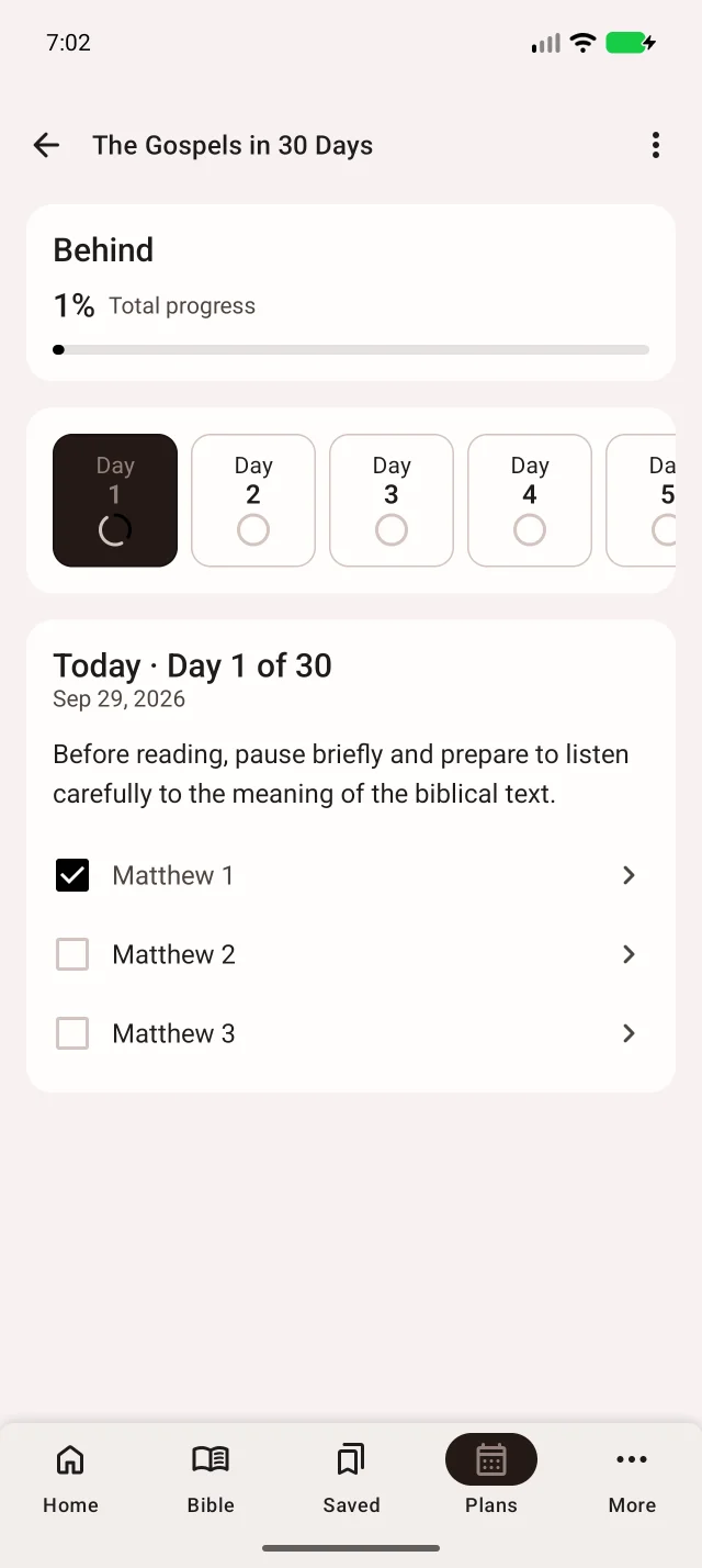 The calendar selects the day; the list below shows its assignments. Check every assignment.