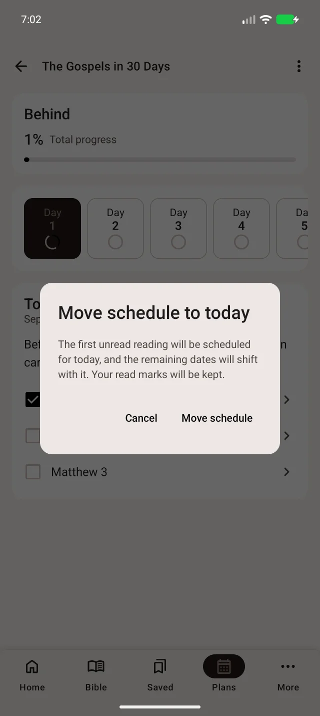 Vor der Bestätigung erklärt die App die neuen Termine. Die Lesemarkierungen bleiben erhalten.