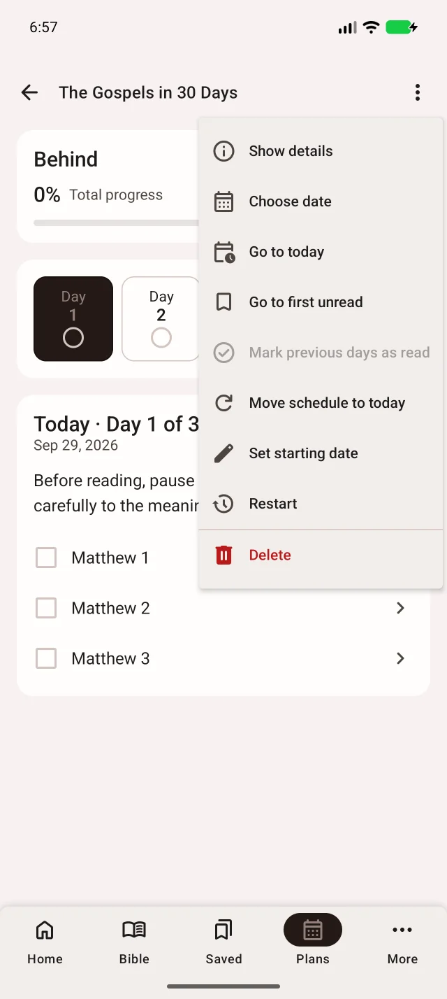 Le menu propose de décaler les dates des lectures restantes.