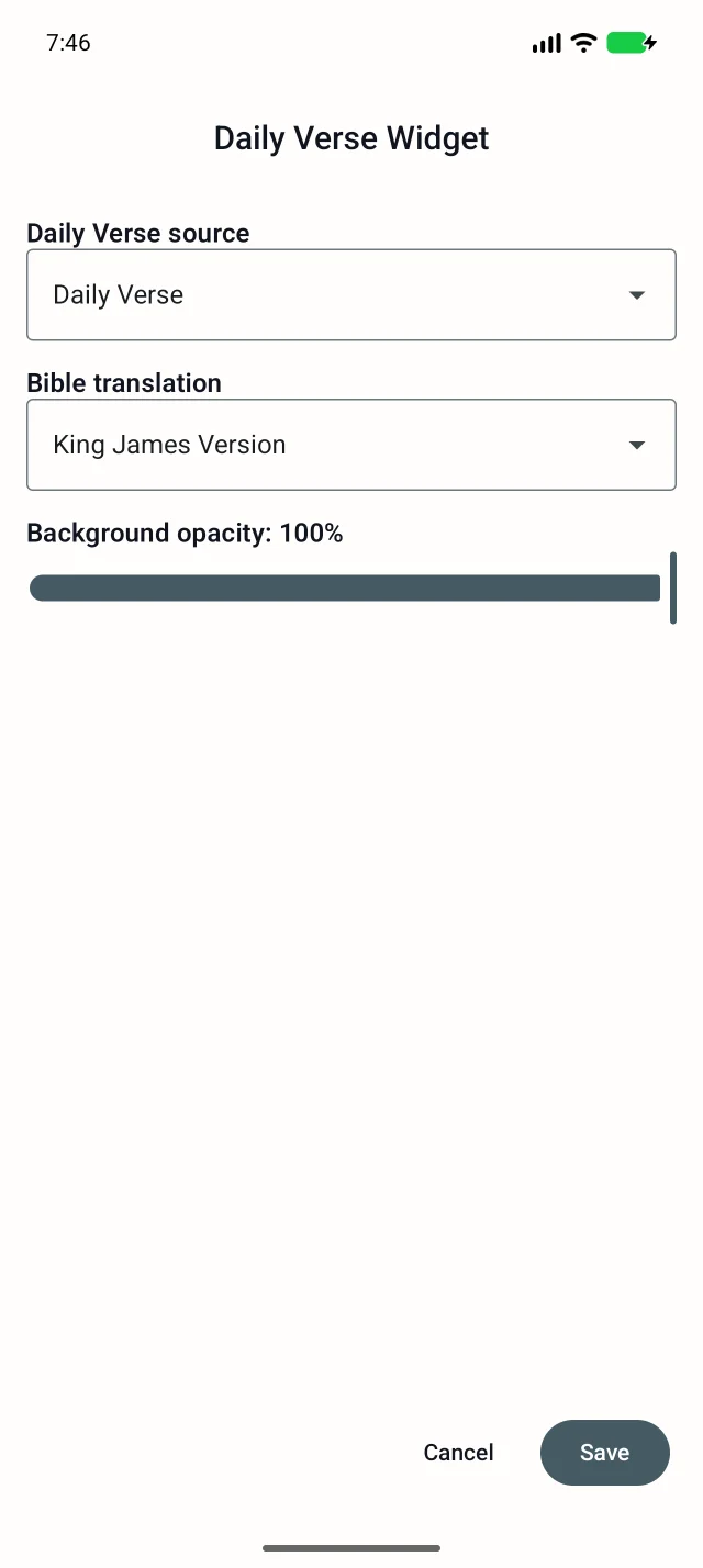Réglages du widget : source, traduction et opacité. Enregistrez les changements.